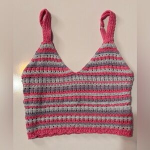 Hollister Pink and Gray  Striped Knit Crop Top
